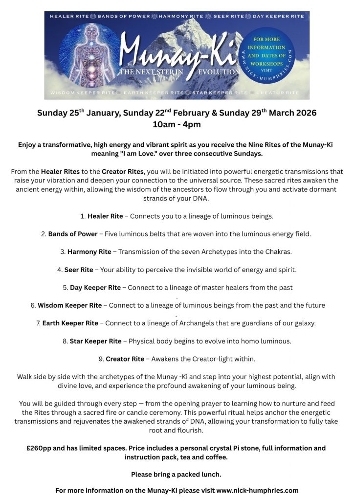 New Munay-Ki workshop dates 2026 with Nick Humphries at Lupton House